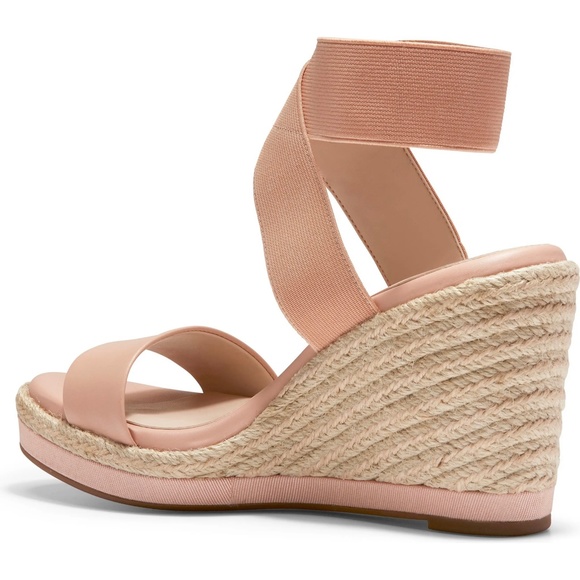 COLE HAAN Cloudfeel Nude Rose Espadrille Wedge Sandals Leather Platform Heels - Picture 2 of 10